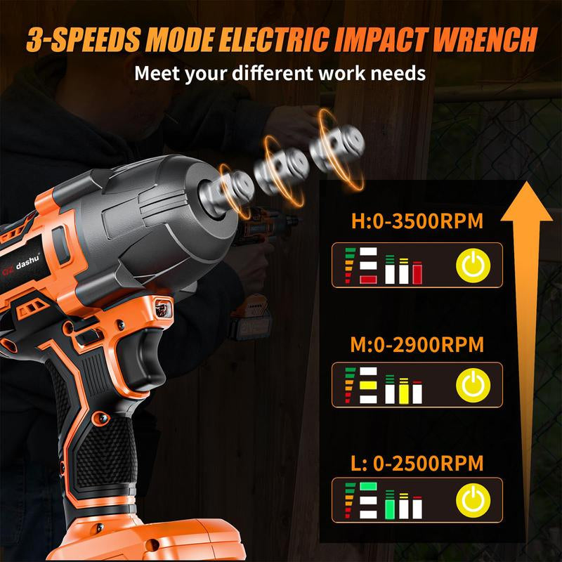 Cordless Impact Wrench, 1200N.M 1/2" Brushless Impact Gun, 21V High Torque Power Impact Driver, for Family Car/Pickup Truck/Mower M Torque Compact Cordless Impact Driver Half Inch Drive Complete Kit Brushless Impact Gun Air Wrench M Power Impact Gun